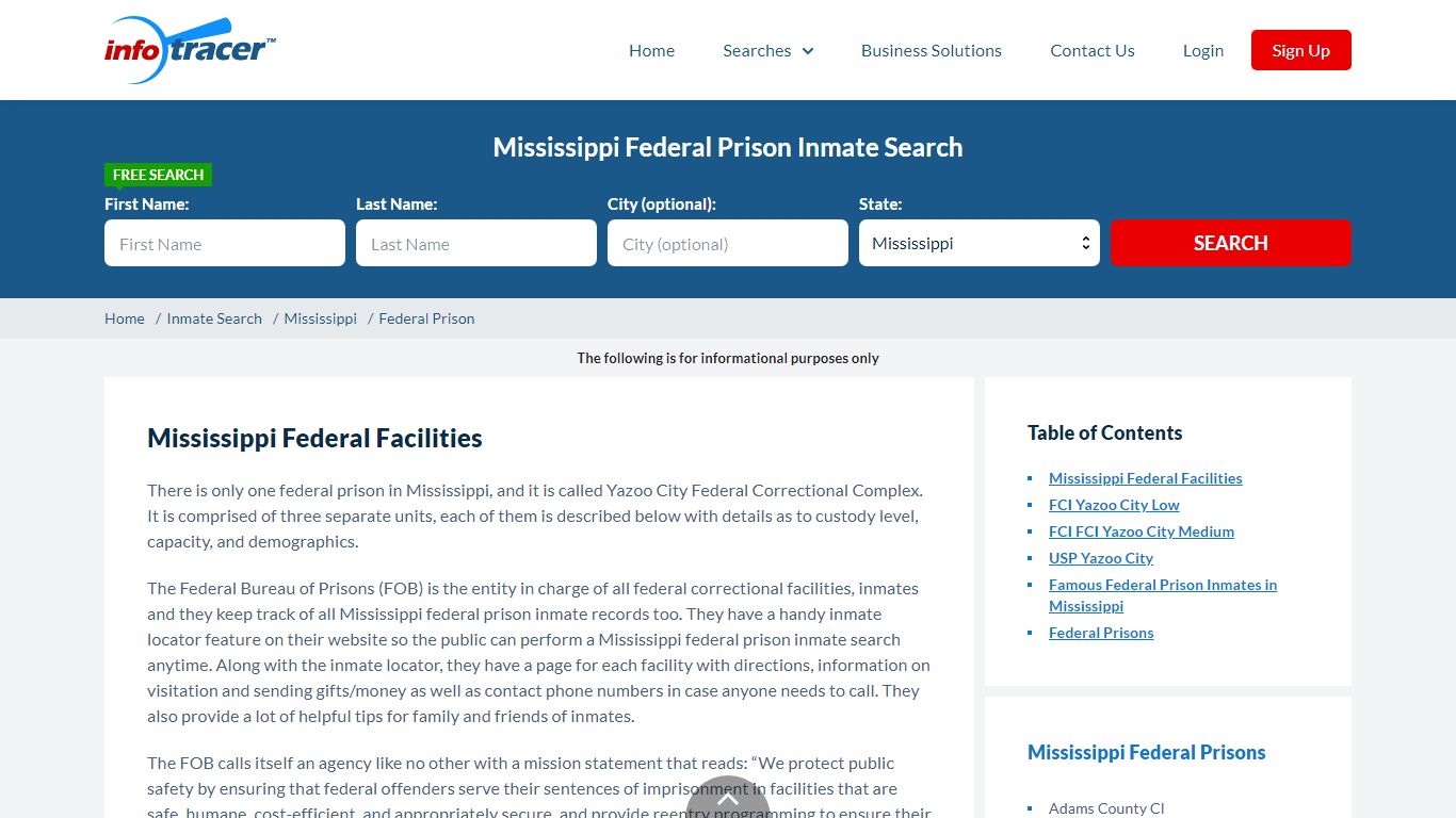 Mississippi Federal Prisons Inmate Records Search - InfoTracer