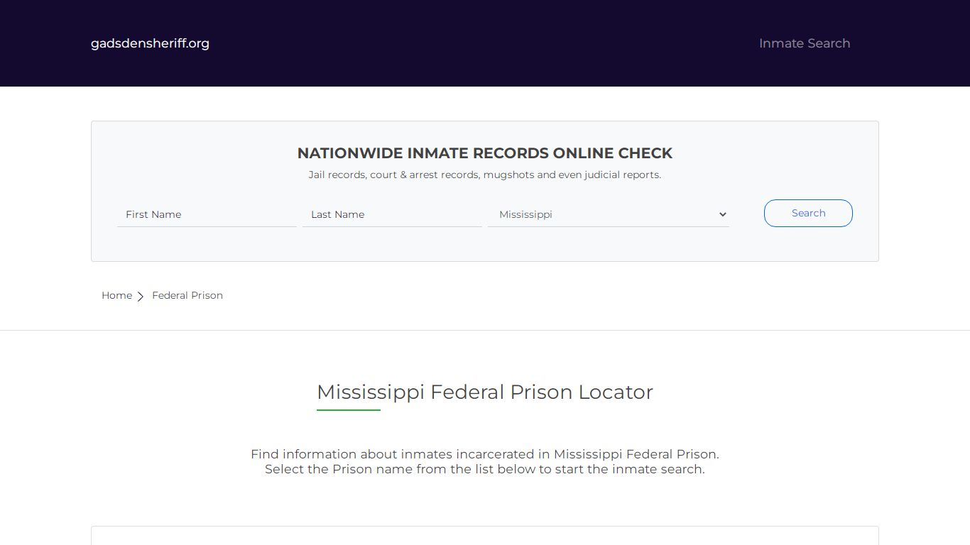 Mississippi Federal Prison Inmate Search | Free Inmate Lookup